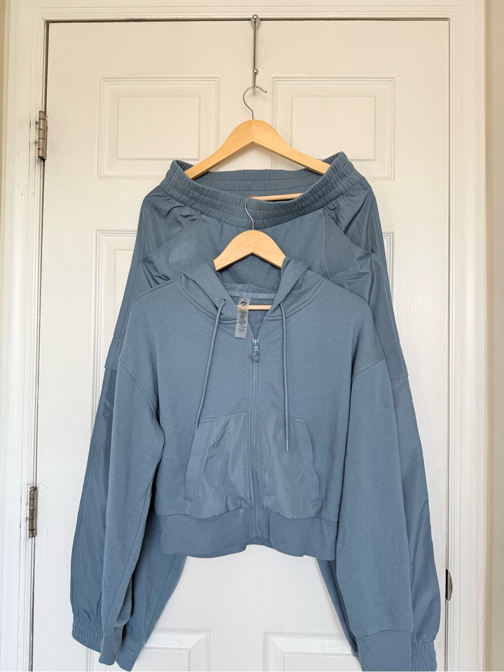 Lou & Grey Dusty Blue Cropped Bomber Hoodie